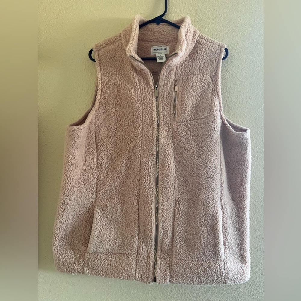 For The Republic Athlesiure‎ Preppy Sherpa Vest Full Zip Light Pink Women's 1X